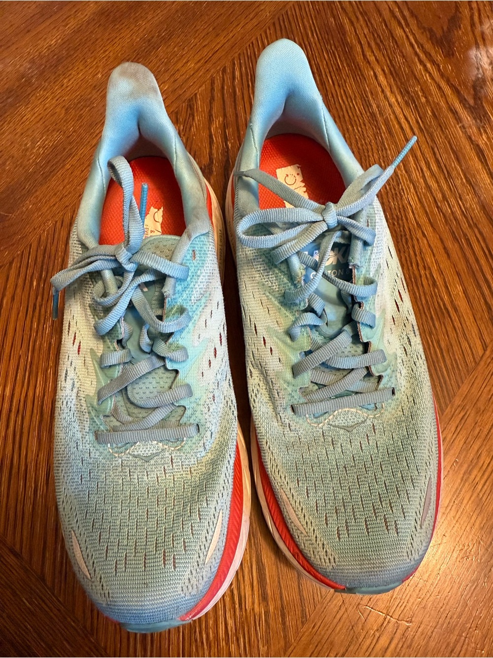 Hoka Women's Running Shoes in Light Blue with Coral Accents